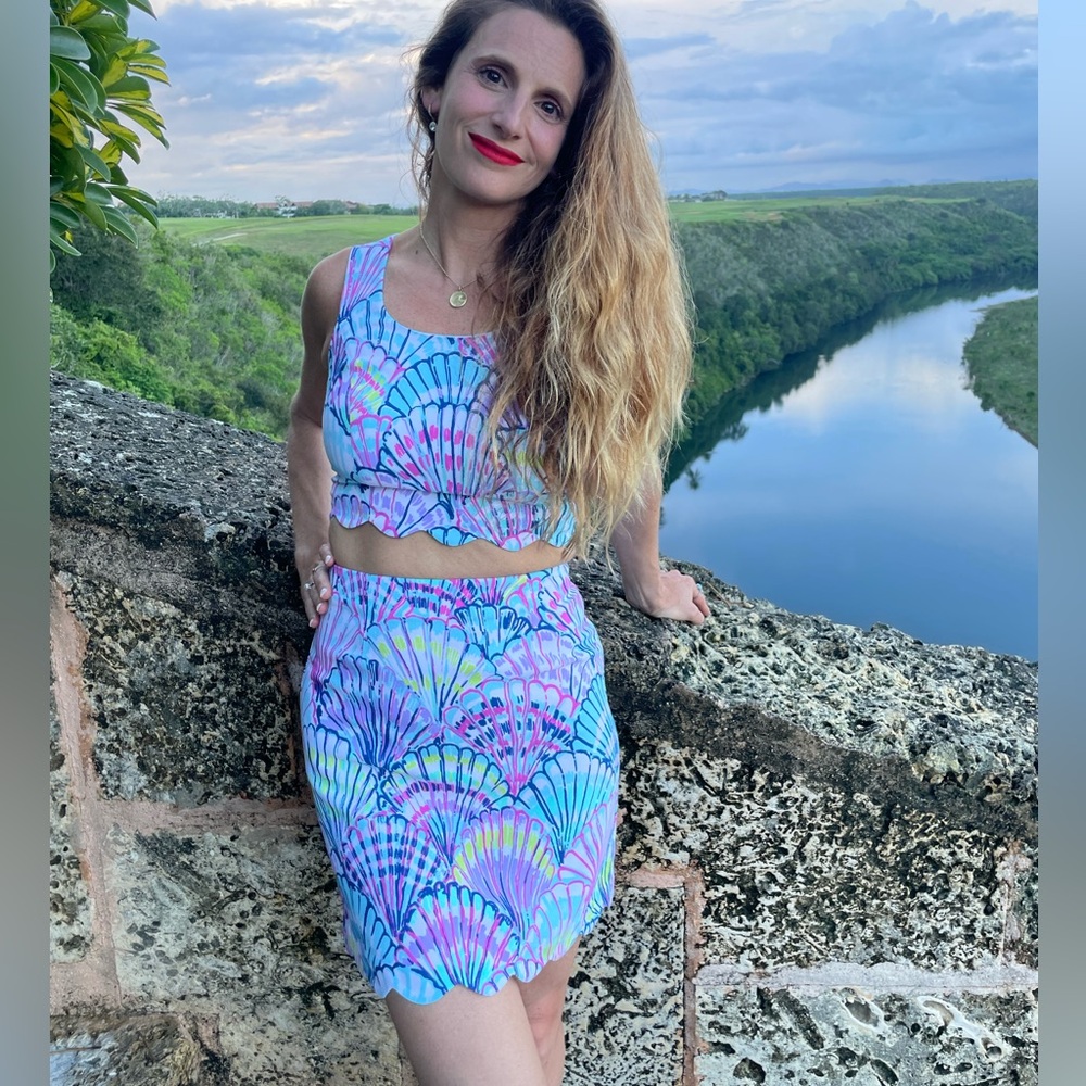 Lilly Pulitzer Seashell Scalloped hemmed tank and skirt set size 0